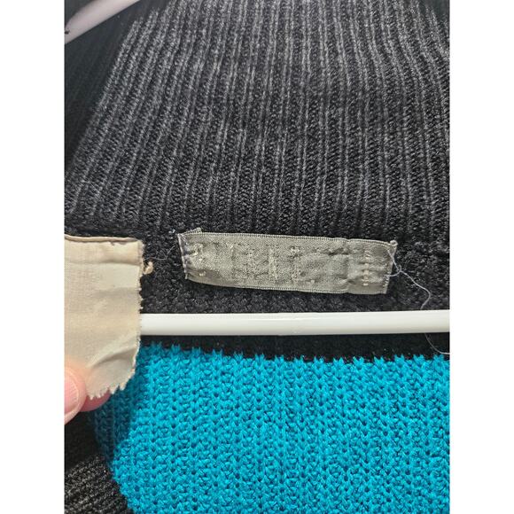Vintage Gitano 2X Teal Black Striped Sweater Dress Shawl Collar Grunge 90's Mall - Picture 2 of 6